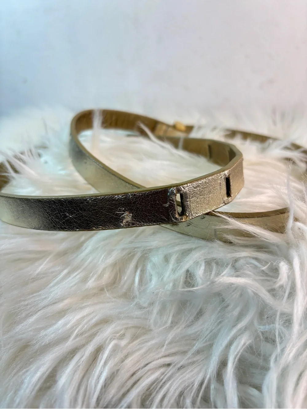 Michael Kors Metallic Gold Slim Leather Belt with Gold Buckle
